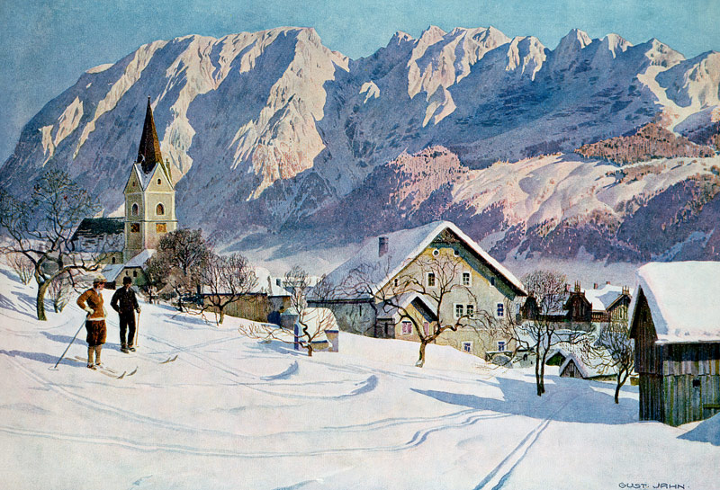 Mittendorf in Austria, after an original watercolour (colour litho) à Gustave Jahn