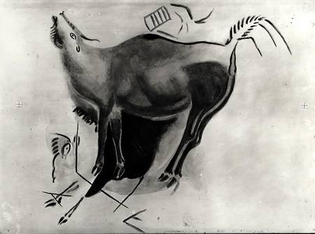Copy of a rock painting at the Altamira Caves depicting a stag belling (pen & ink on paper) à Guy-Pierre Fauconnet
