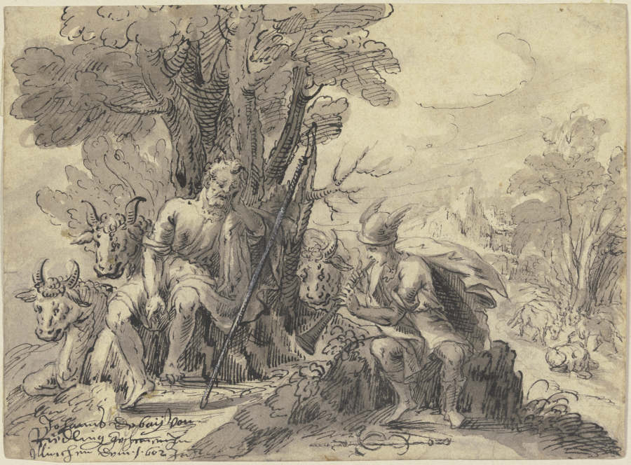 Argus mit seiner Herde unter einem Baum sitzend à Hans Depay