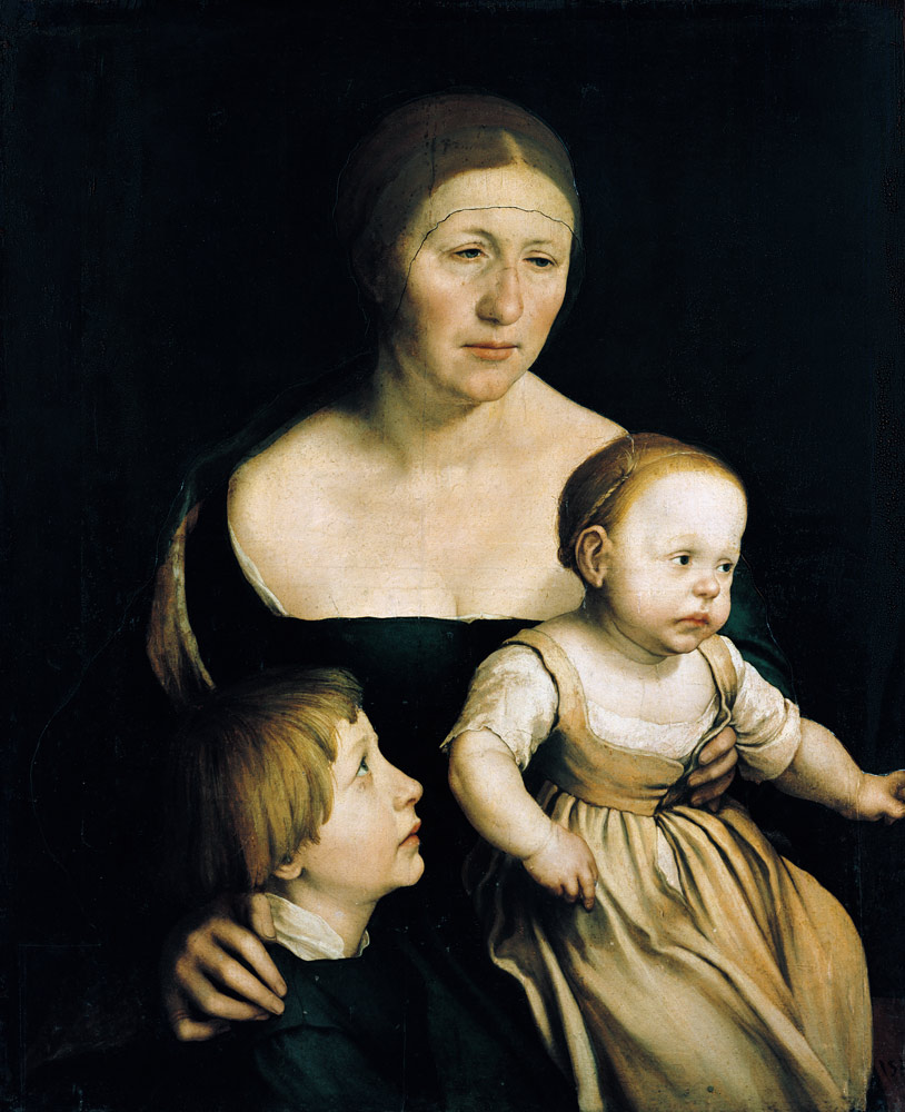 Image de famille. La femme de l'artiste avec les deux enfants plus âgés à Hans Holbein le Jeune
