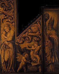 Marie avec l'enfant et cela Pantalus intérieur Saints des ailes d'orgue de la cathédrale bâloise (s