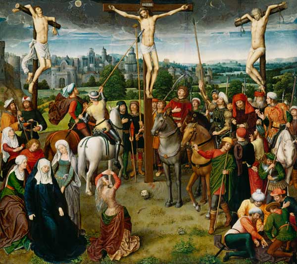 crucifixion du Christ. Image centrale d'un autel latéral de maison. à Hans Memling