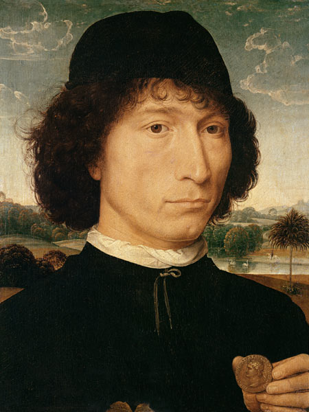 Portrait of a Man holding a coin of the Emperor Nero, c.1473-74 à Hans Memling