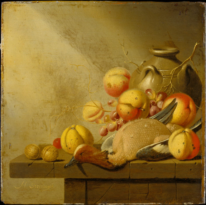 Still Life with Fruit and Plucked Duck à Harmen van Steenwyck