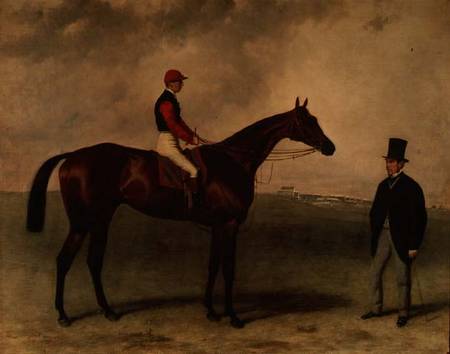 "Gladiateur" with Harry Grimshaw up and his owner, Count Frederic de Lagrange à Harry Hall