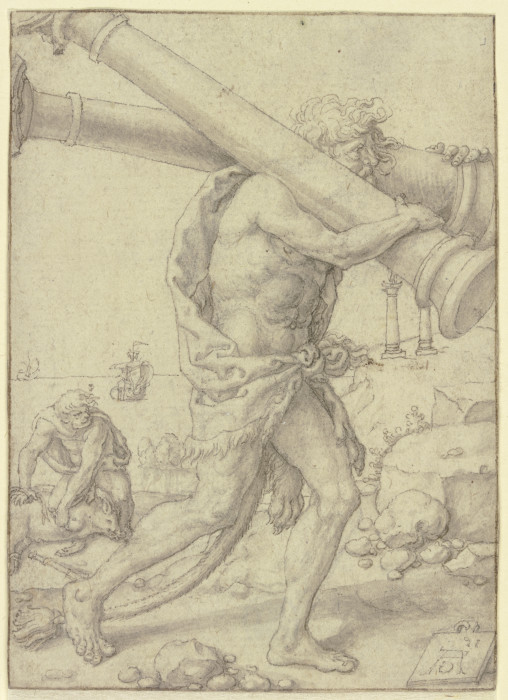 Herkules trägt die Säulen nach der Enge von Gades à Heinrich Aldegrever