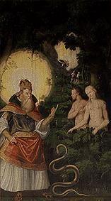 Adam et Eve après le cas de péché panneau de l'autel dans l'Église de femme Muehlberg / l'Elbe