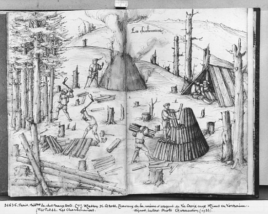 Silver mine of La Croix-aux-Mines, Lorraine, fol.21v and 22r, coalmen, c.1530 à Heinrich Gross ou Groff