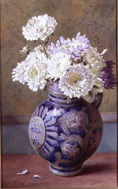 Chrysanthemums in a stoneware jug - Helen Cordelia Coleman Angell en  reproduction imprimée ou copie peinte à l\'huile sur toile