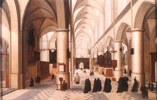 Intérieur d'église avec une scène de baptême à Hendrick van Steenwijck l'Ancien