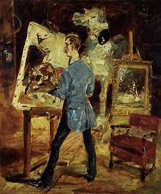 Le peintre René Princeteau dans son studio