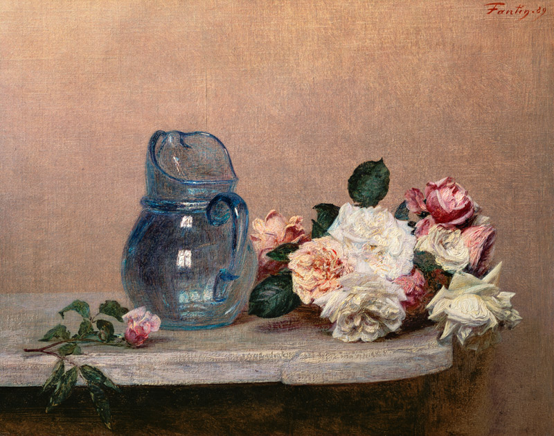 vase en verre et roses à Henri Fantin-Latour