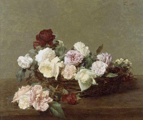 Un panier de roses - peinture huile sur toile de Henri Fantin-Latour