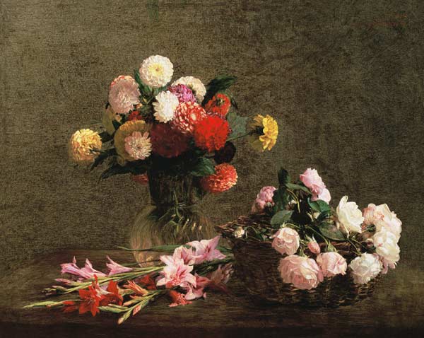 Dahlias, Roses and Gladioli à Henri Fantin-Latour
