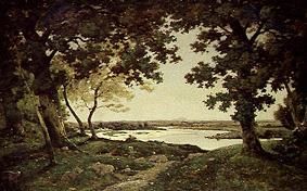 Paysage de fleuve et d'arbre. à Henri Harpignies