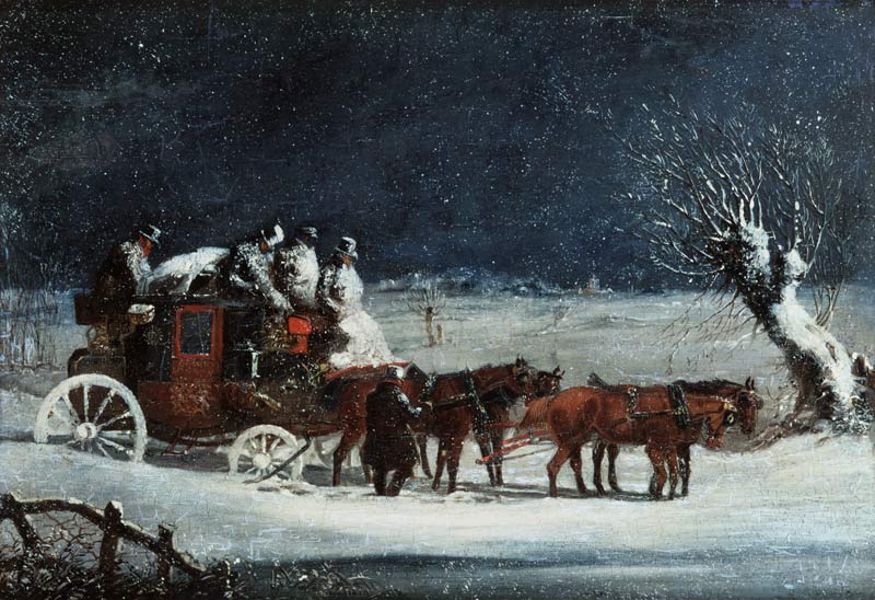 La calèche postale London-Douvre dans la tempête de neige. à Henry Alken l'Ancien