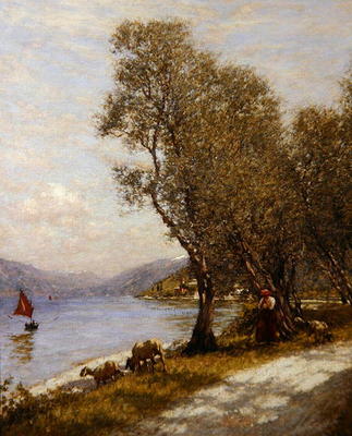 A Veronese Shepherdess, Lake Garda (oil on canvas) à Henry Herbert La Thangue