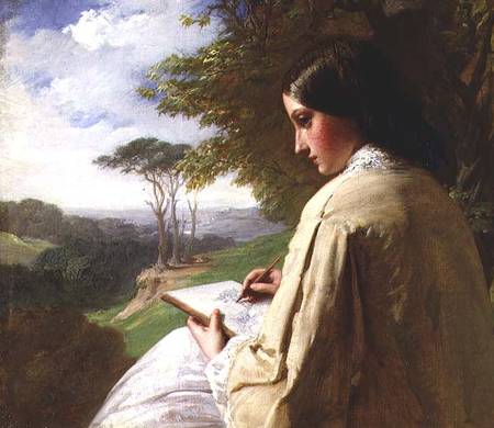 Young Lady sketching in a landscape à Henry Le Jeune