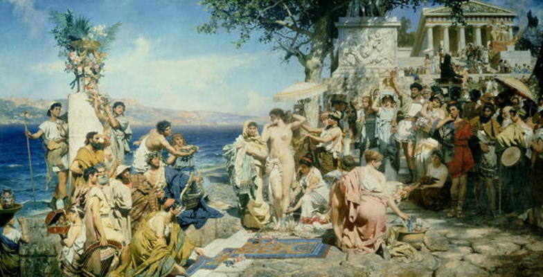 Phryne at the Festival of Poseidon in Eleusin (oil on canvas) à Henryk Siemieradzki