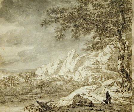 Mountainous Landscape with a Hiker à Herman Nauwincz