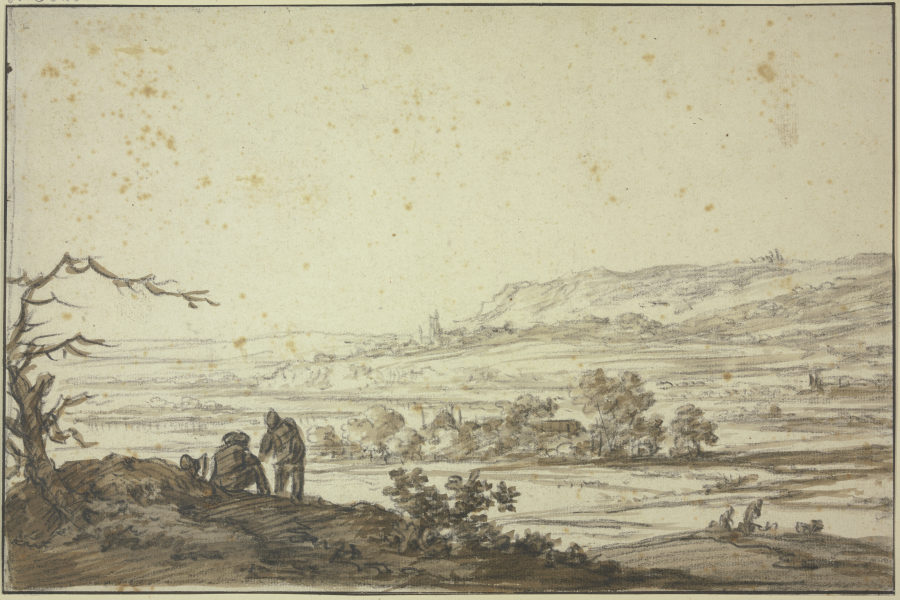 Landschaft, vorne links an einem dürren Baum zwei Figuren à Herman Saftleven III