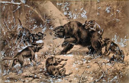 Bear Hunt (w/c and chinese white on paper) à Herman Wendleborg Hansen