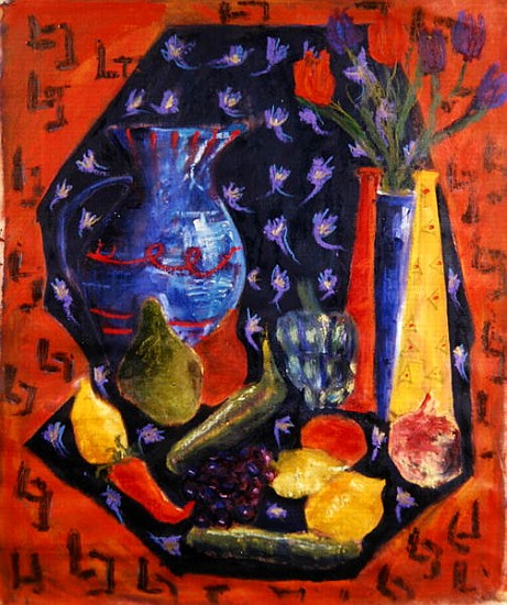 Blue and Red Jug, 2003 (oil on canvas)  à Hilary  Rosen