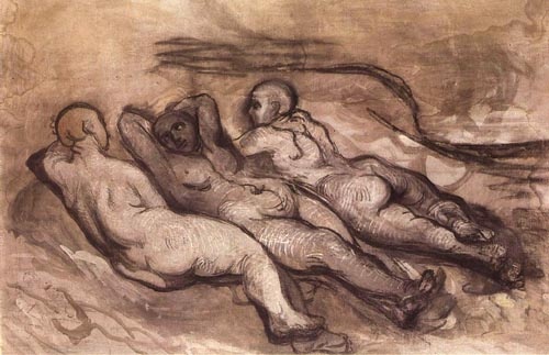 Trois femmes nues couchées à Honoré Daumier