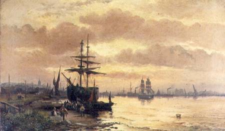 Fisherfolk on the Shore of an Estuary at Sunset à Hubert Thornley