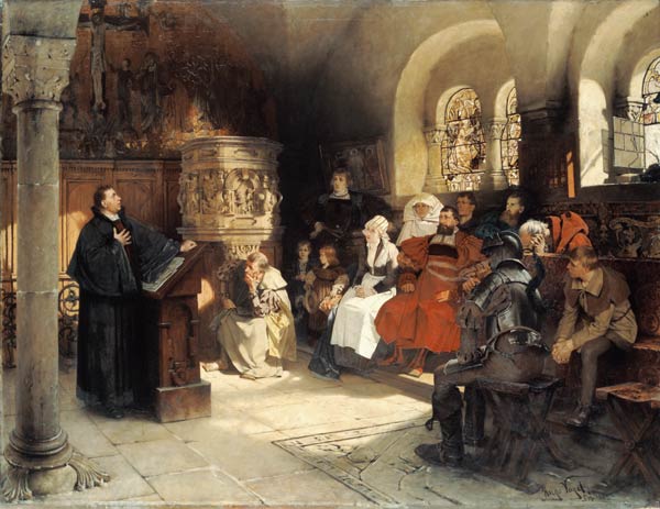 Luther Preaches using his Bible Translation while Imprisoned at Wartburg à Hugo Vogel