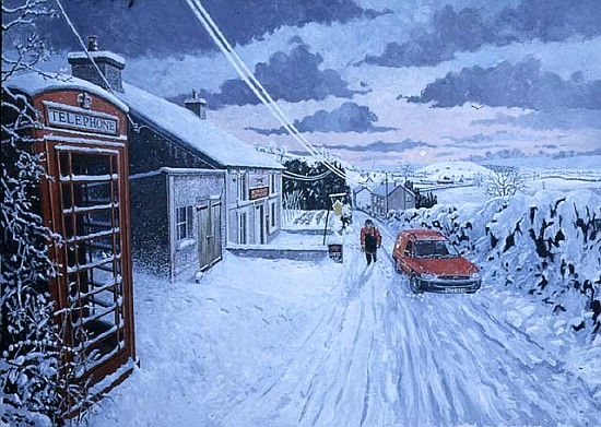 Collecting the Christmas Post at Bethlehem, Dyfed, 1995 (oil on board)  à Huw S.  Parsons