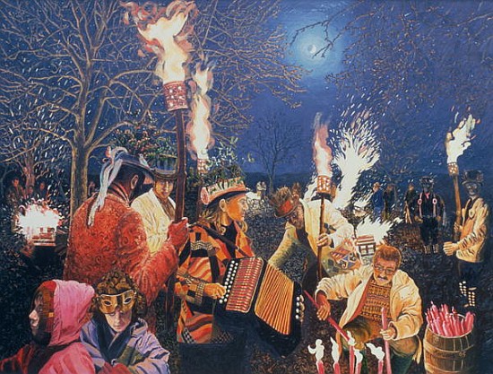 Wassailing in Herefordshire, 1995 (oil on board)  à Huw S.  Parsons