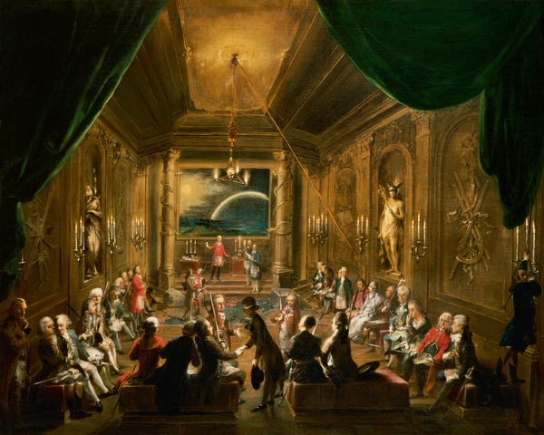Initiation ceremony in a Viennese Masonic Lodge during the reign of Joseph II à Ignaz Unterberger