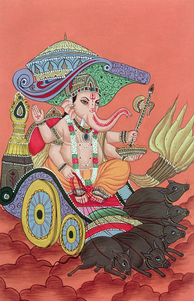 Ganesh, the Elephant God (gouache on paper)  à École indienne