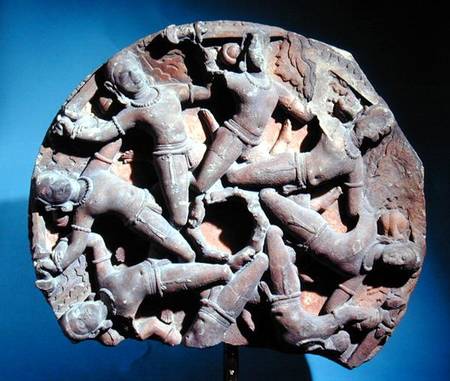 Ceiling roundel with eight inter-linked armed warriors, South Rajasthan à École indienne