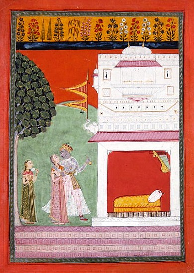 Lovers approaching a bed chamber, Malwa, c.1680 à École indienne