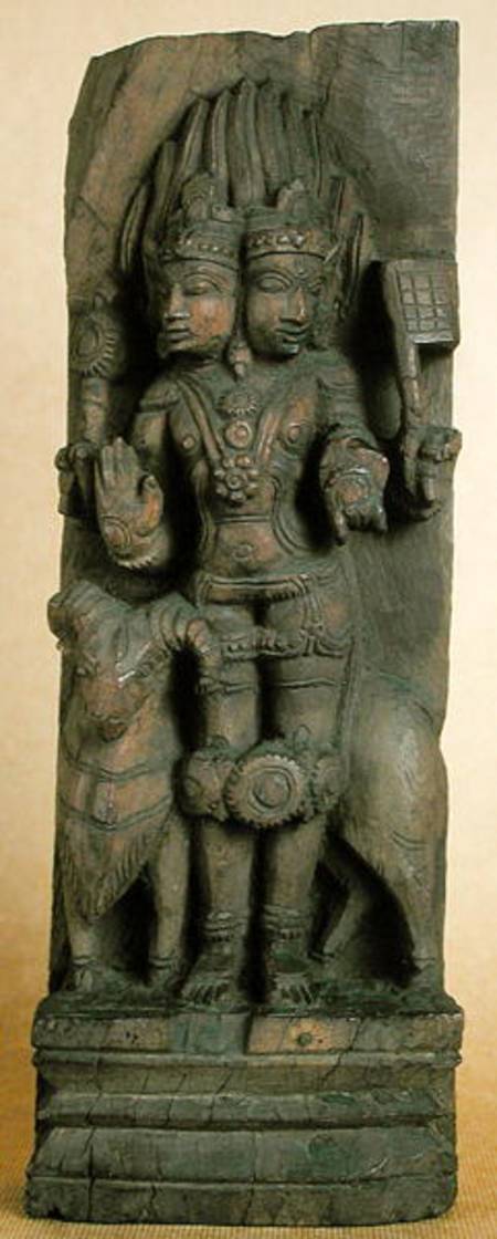 Relief depicting a double-headed image of Agni, the God of fire, seated on a ram, South India à École indienne
