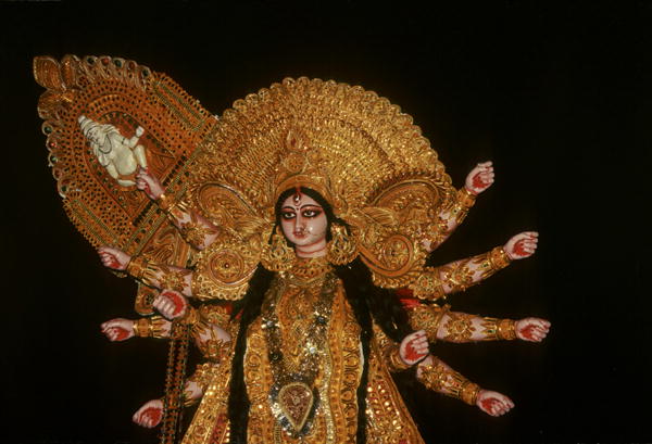 Statue of goddess Durga at Durja Pooja festival (mixed media)  à École indienne