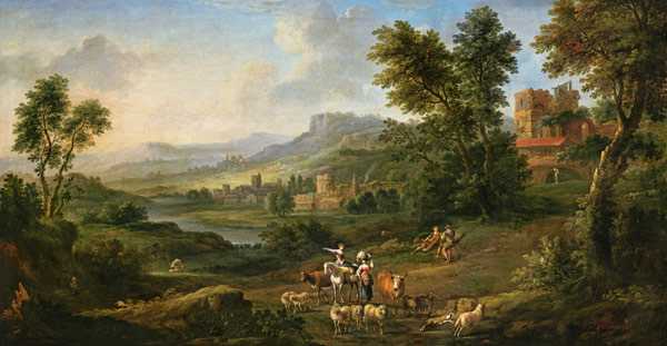 Drovers and Shepherdesses in an Idyllic Pastoral Landscape à Isaac de Moucheron
