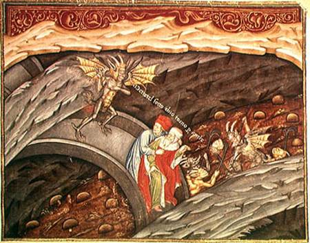 Ms 207 f.245 Dante's Inferno with a commentary by Guiniforte degli Bargigi à École picturale italienne