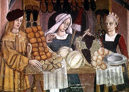 The Fruit Sellers' Stand, detail from 'The Fruit and Vegetable Market' à École picturale italienne