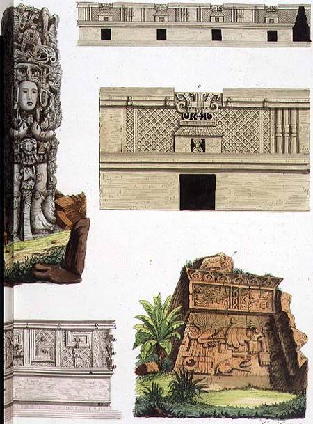Mexican Antiquities, architectural details from plate 48 of 'The History of the Nations' à École picturale italienne