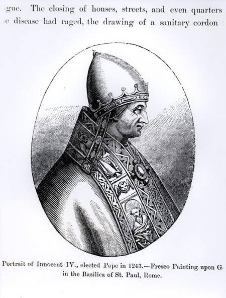 Portrait of Pope Innocent IV (d.1254) illustration from 'Science and Literature in the Middle Ages a à École picturale italienne