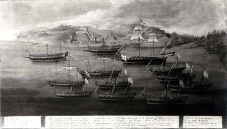 The Venetian fleet led by Captain Ivanovich da Dabrota against Turkish Pirates at Durazzo à École picturale italienne