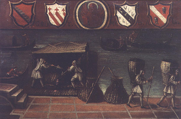 Sign of the Venetian Coal Porters' Guild (panel) à École italienne (18ème siècle)