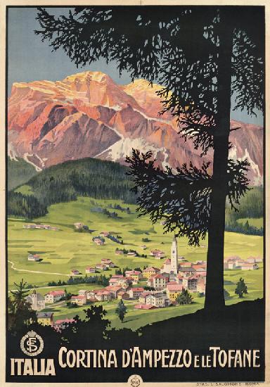 Affiche de Cortina d'Ampezzo et du Tofane, imprimée par L. Salomone, Rome