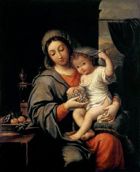 madonne avec l'enfant et des raisins