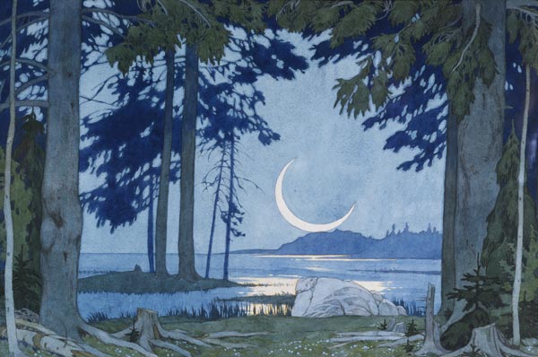 Night at the Lake Ilmen. Stage design for the opera Sadko by N. Rimsky-Korsakov à Ivan Jakovlevich Bilibin
