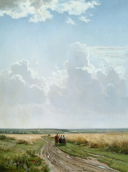 champs de grain à midi dans les environs de Moscou à Iwan Iwanowitsch Schischkin