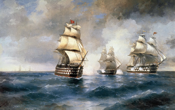 Brig "Mercury" Attacked by Two Turkish Ships on May 14, 1829 à Iwan Konstantinowitsch Aiwasowski